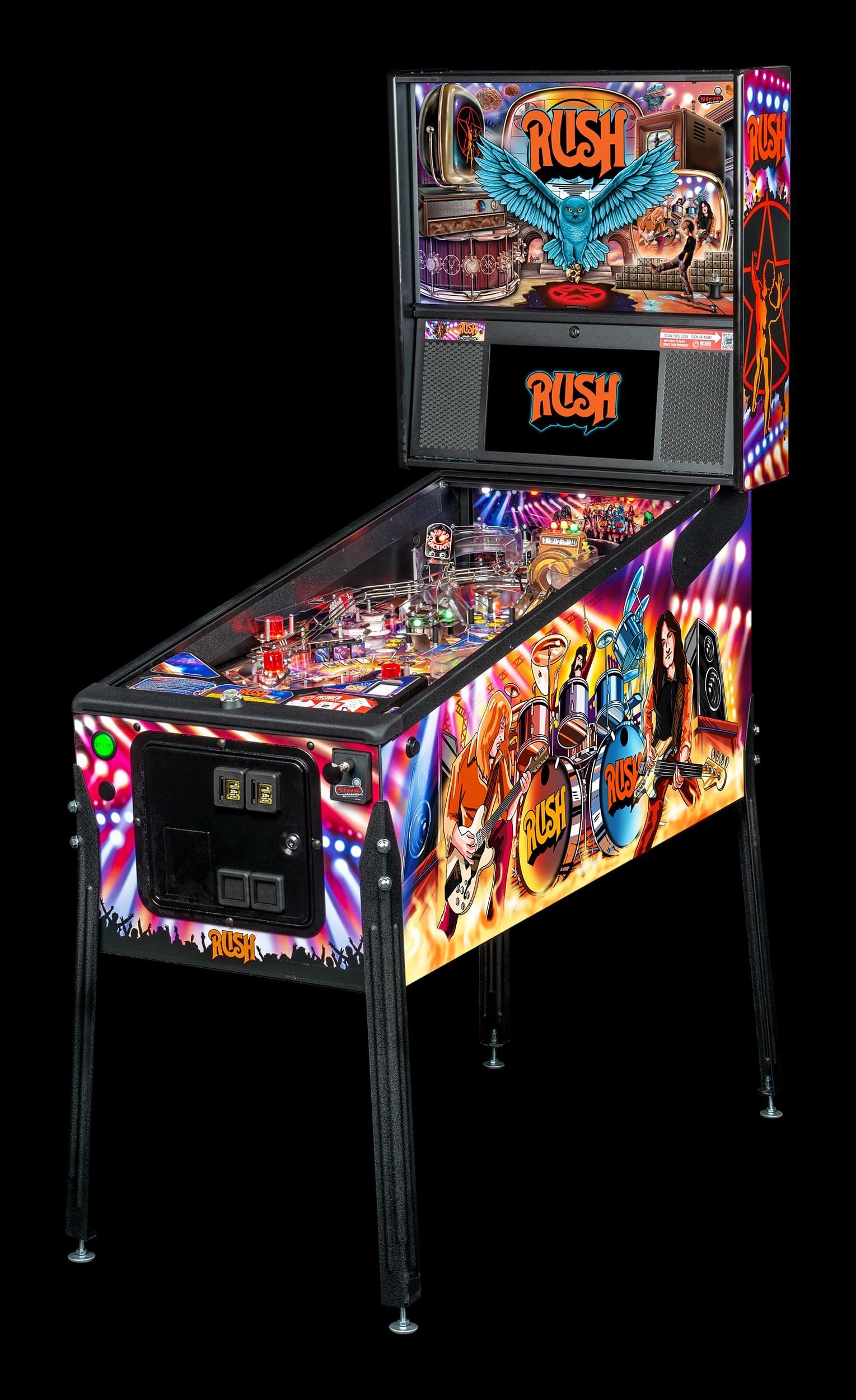 Left facing photo of the Rush Pinball Machine by Stern Pinball