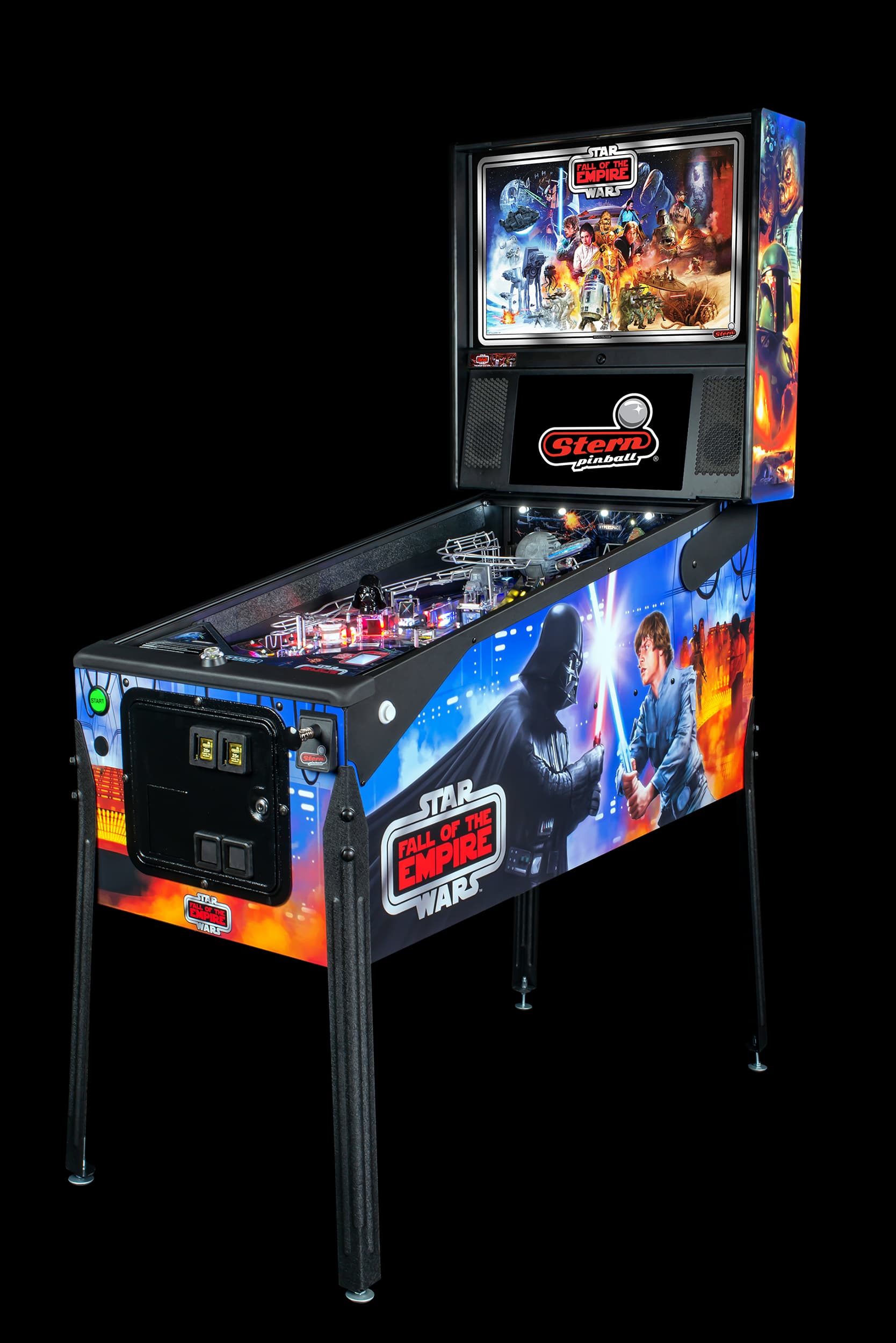 Left facing photo of the Star Wars: Fall of the Empire Pinball Machine by Stern Pinball
