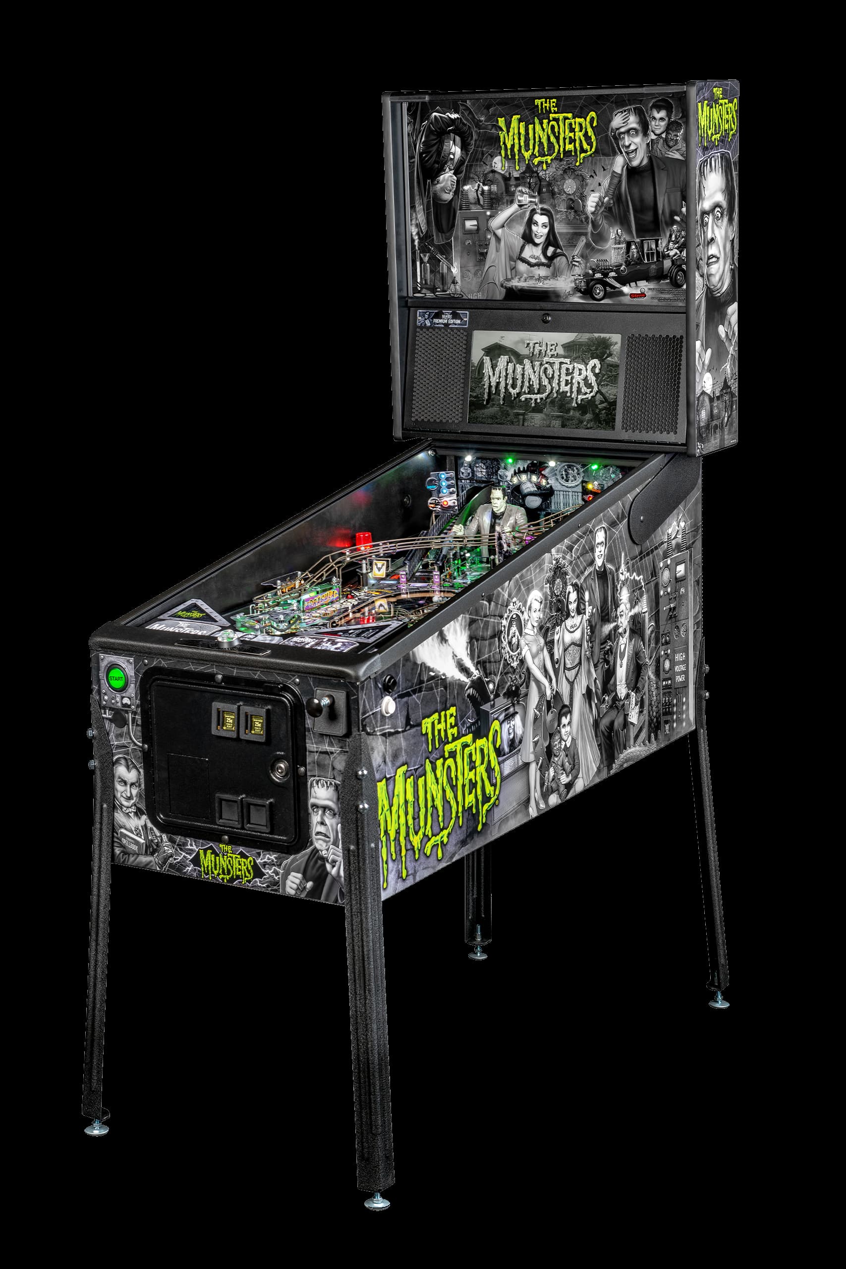 Left facing photo of The Munsters pinball Machine by Stern Pinball