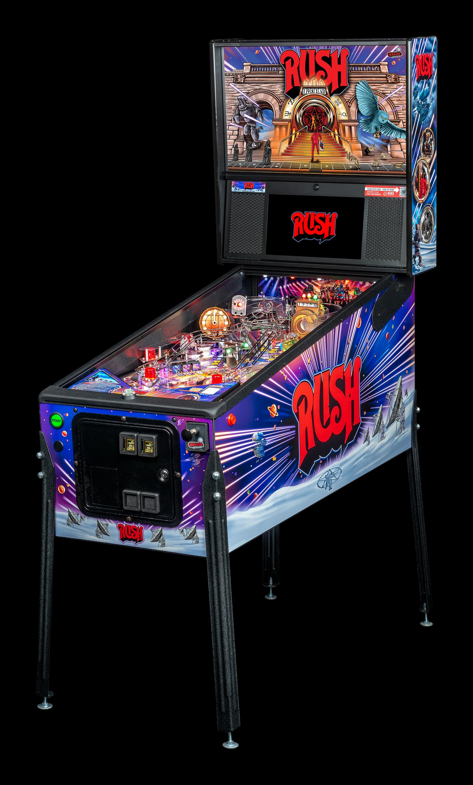 Left facing photo of the Rush Pinball Machine by Stern Pinball