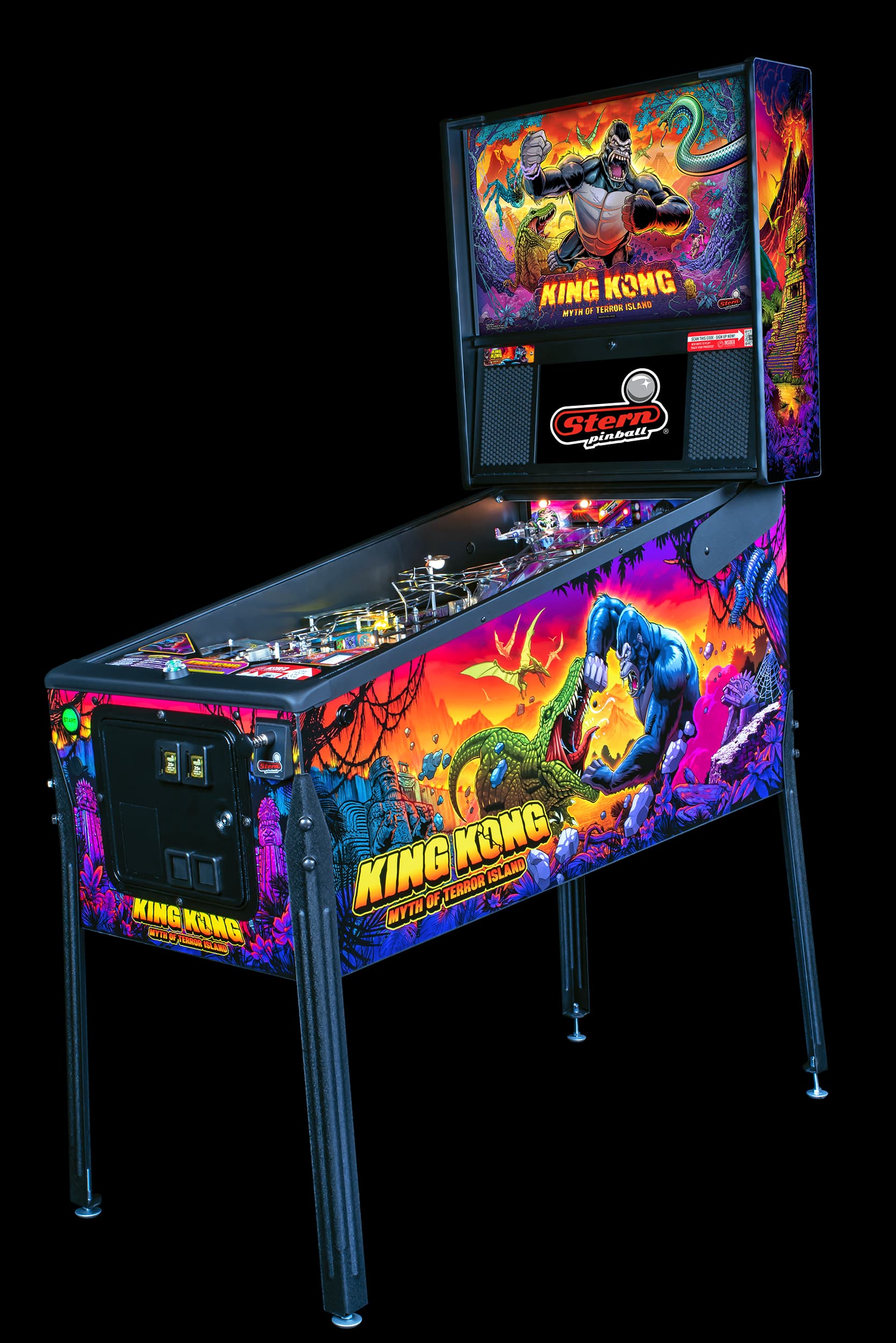 Left facing photo of the King Kong: Myth of Terror Island Pinball Machine by Stern Pinball