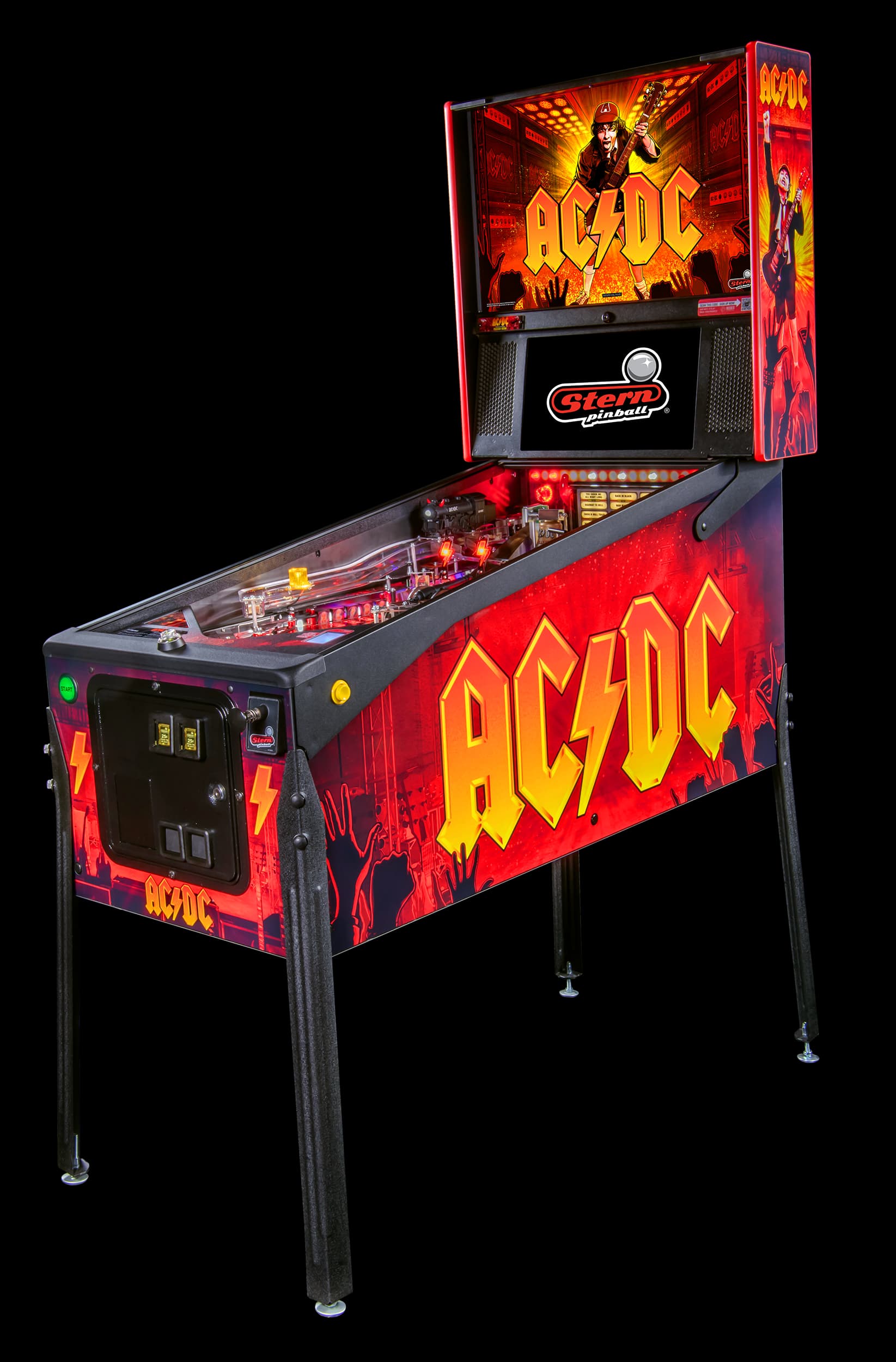 Left facing photo of the AC/DC Remastered Premium Pinball Machine by Stern Pinball