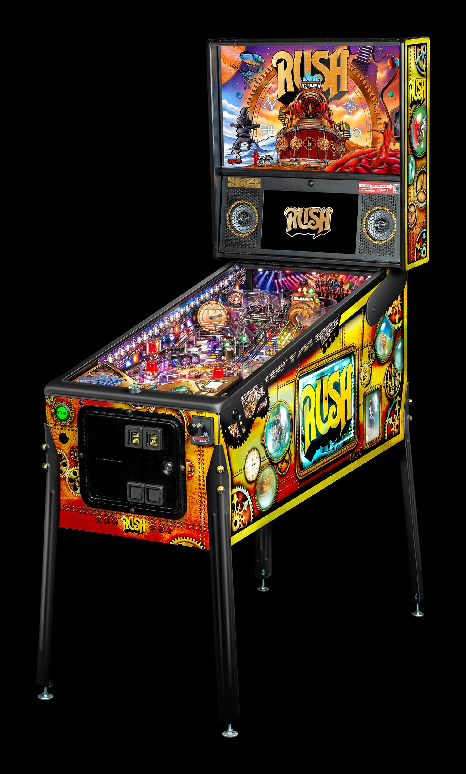 Left facing photo of the Rush Pinball Machine by Stern Pinball