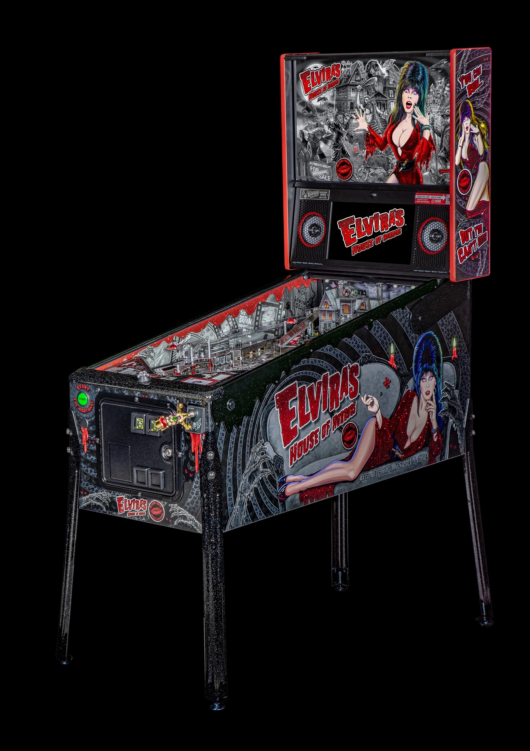 Left facing photo of The Elvira House of Horrors pinball Machine by Stern Pinball