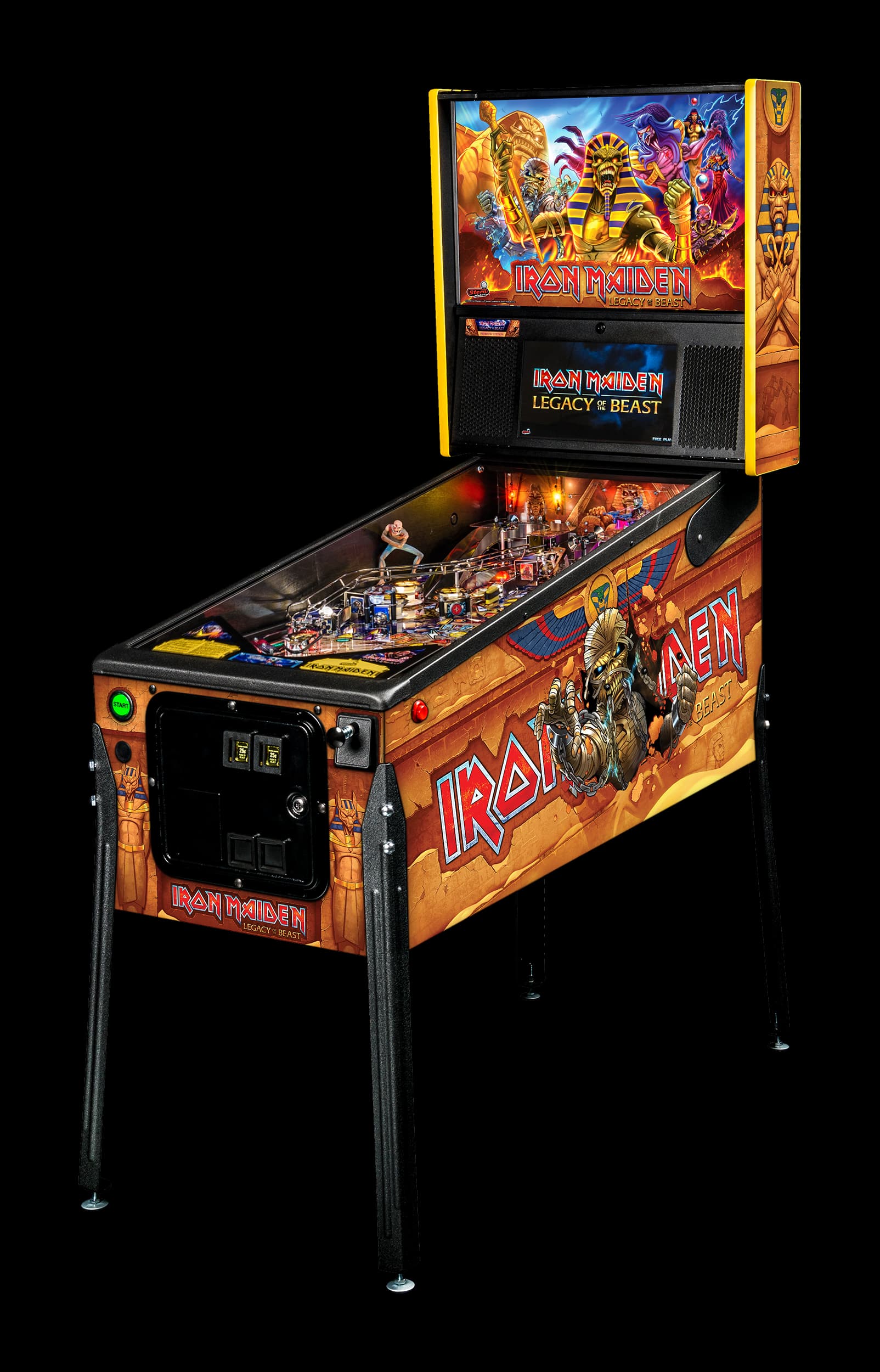 Left facing photo of the Iron Maiden pinball Machine by Stern Pinball