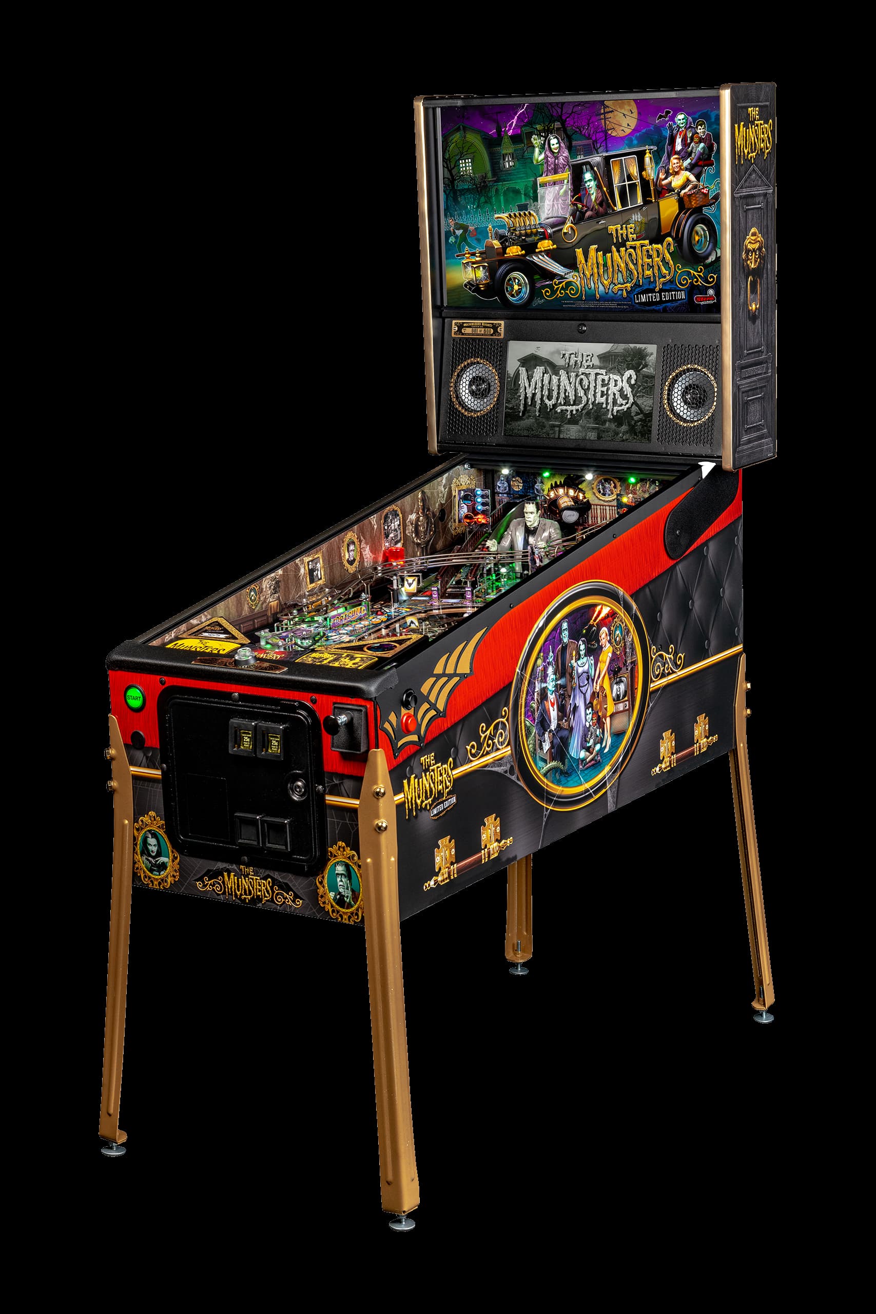 Left facing photo of The Munsters pinball Machine by Stern Pinball