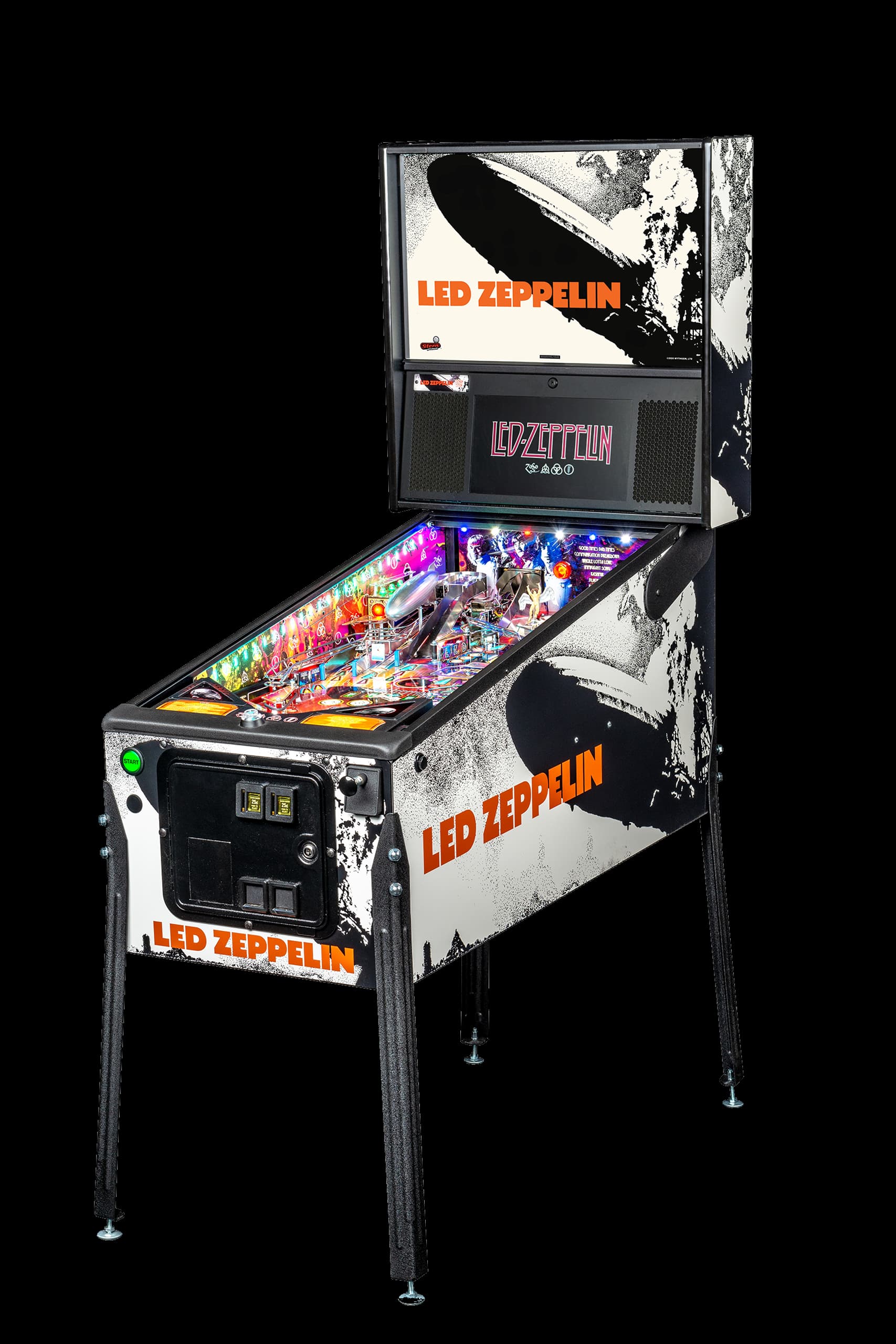 Left facing photo of the Led Zeppelin Pinball Machine by Stern Pinball